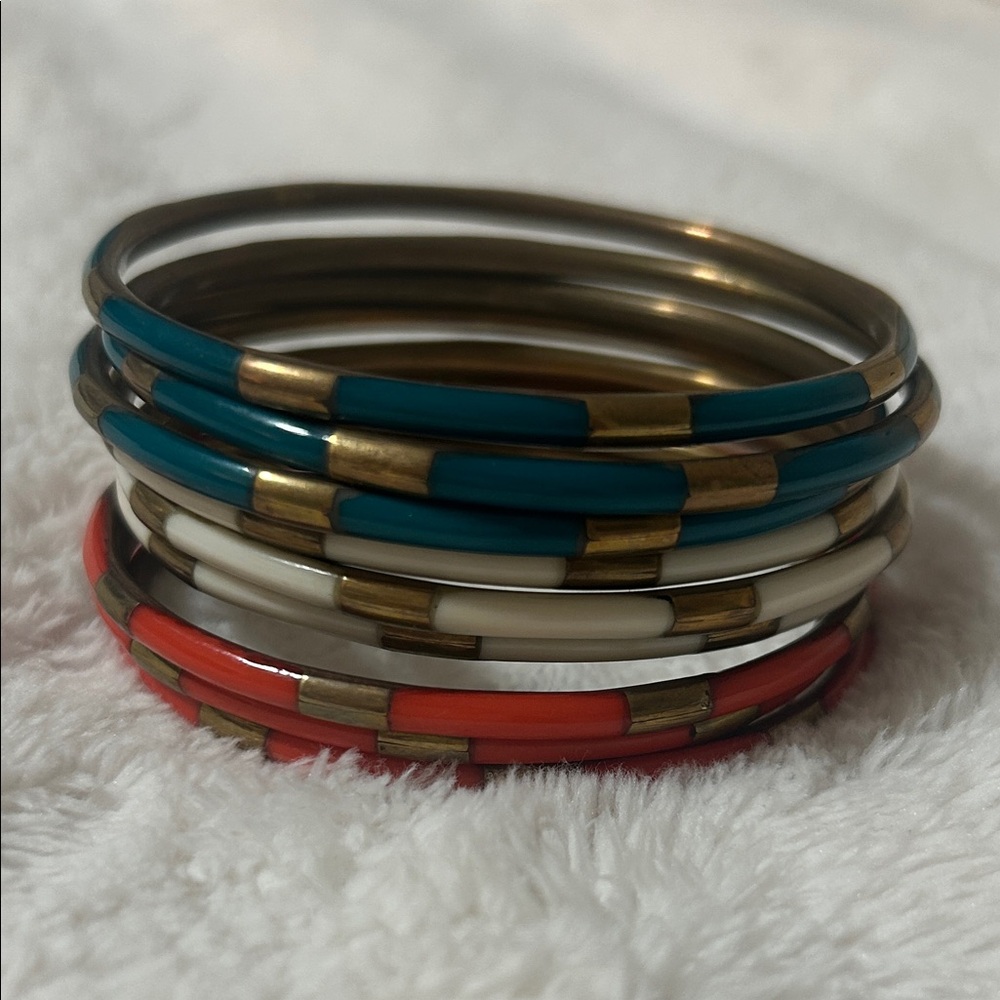 Budhagirl Stackable Bangle Set (9) - Teal, White, Coral